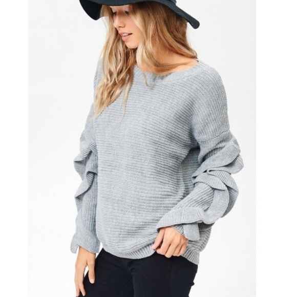 Just in!!! Grey Oversized Ruffle Sleeves Sweater - Picture 3 of 7